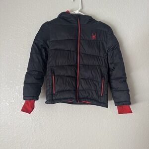 Spyder Jacket Youth Boys Small 7 Red Nexus Hooded Puffer Quilted Winter Coat
